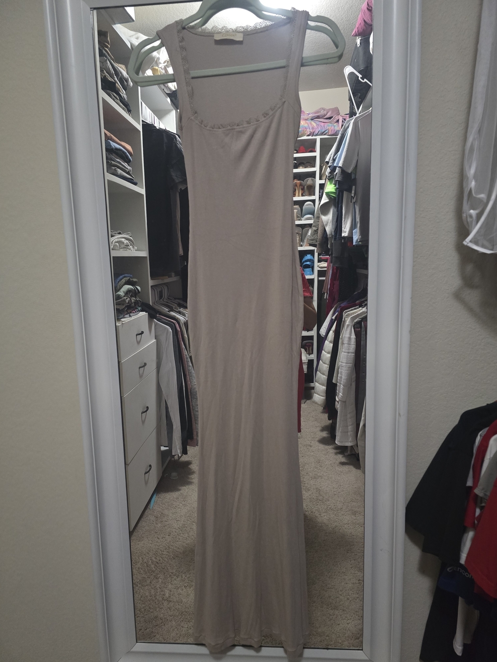 Qinsen Size S Sleeveless Maxi Tank Dress in Light Beige